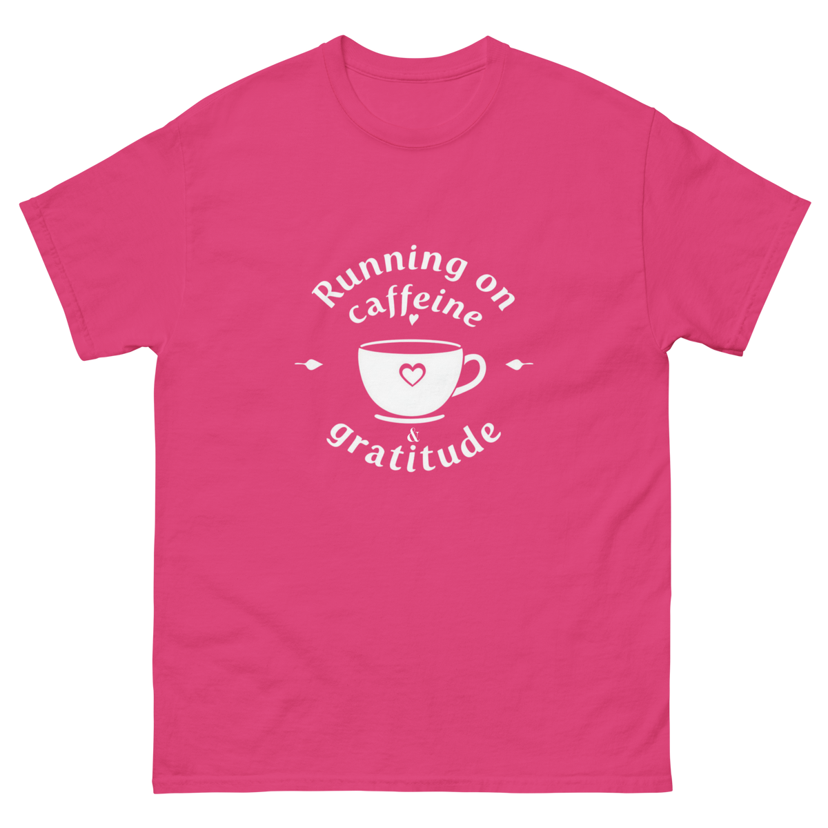 Running on Caffeine and Gratitude graphic shirt for everyday lifestyle wear-Product mockup