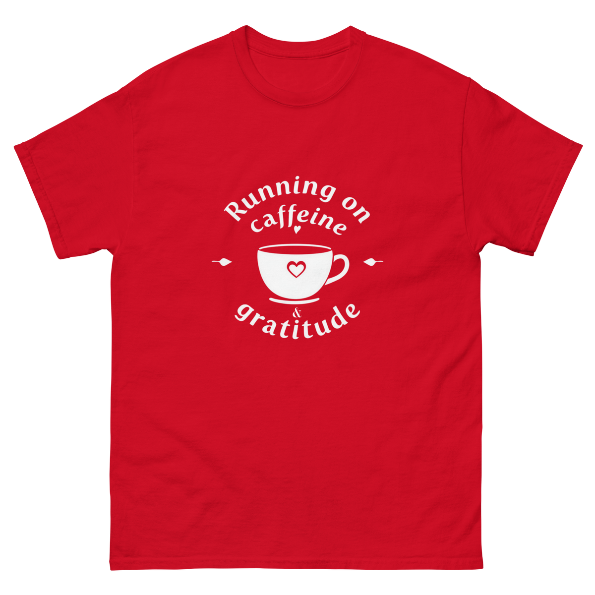 Caffeine and Gratitude graphic tee styled with casual women's outfit-Product mockup