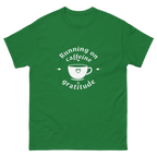 Women's casual coffee shirt featuring Running on Caffeine and Gratitude-Product mockup