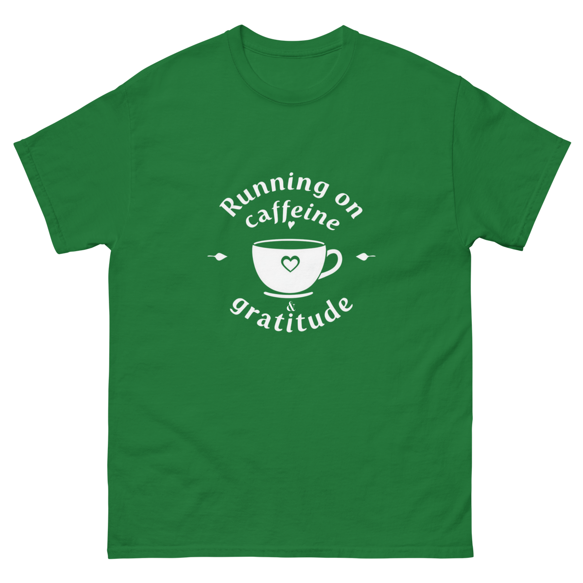 Women's casual coffee shirt featuring Running on Caffeine and Gratitude-Product mockup
