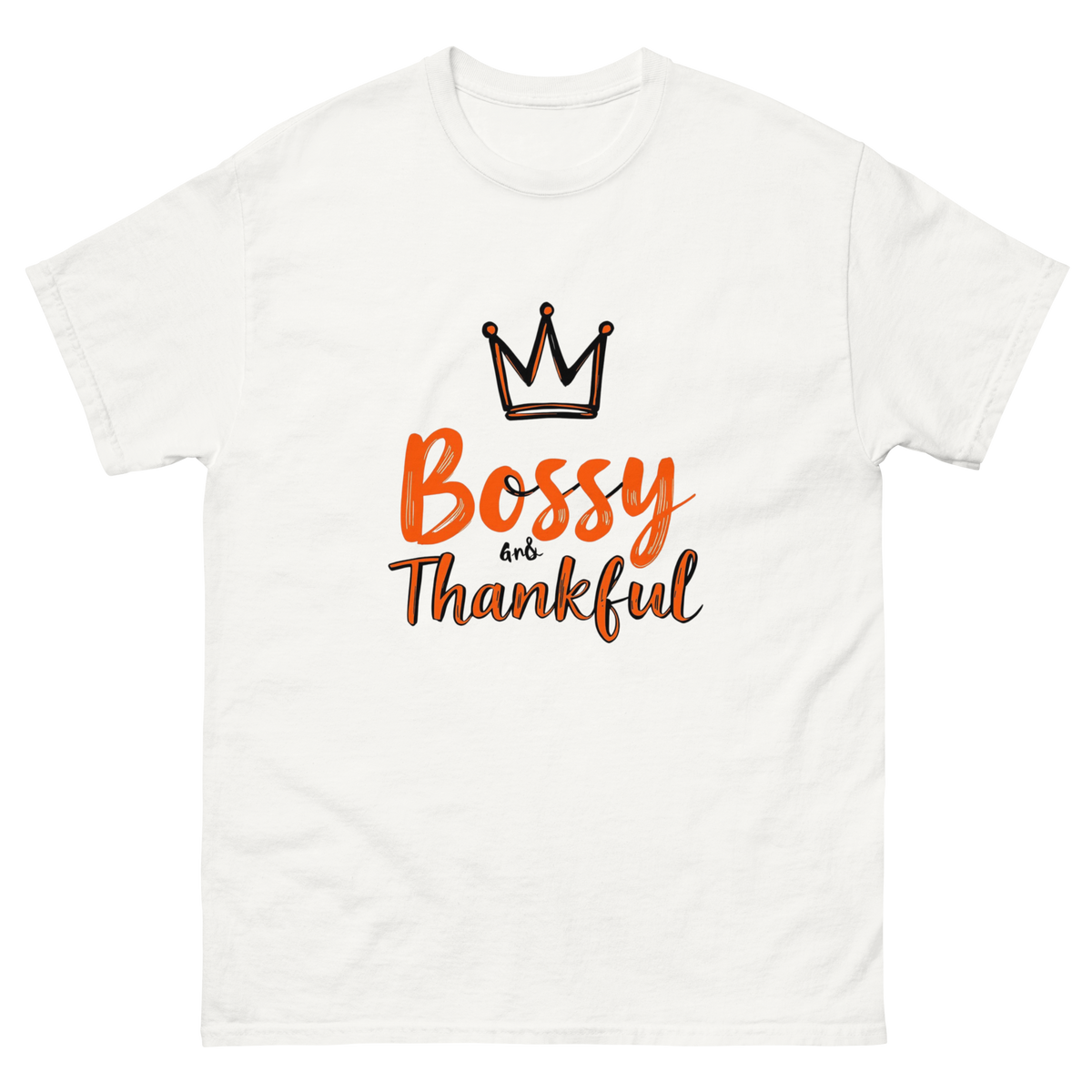 Bossy and Thankful graphic tee for confident women-Product mockup
