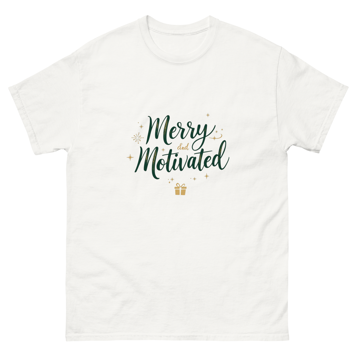 Merry and Motivated Christmas graphic tee-Product mockup