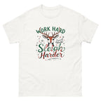 white- Motivational Christmas graphic tee with Work Hard Sleigh Harder design-Product mockup