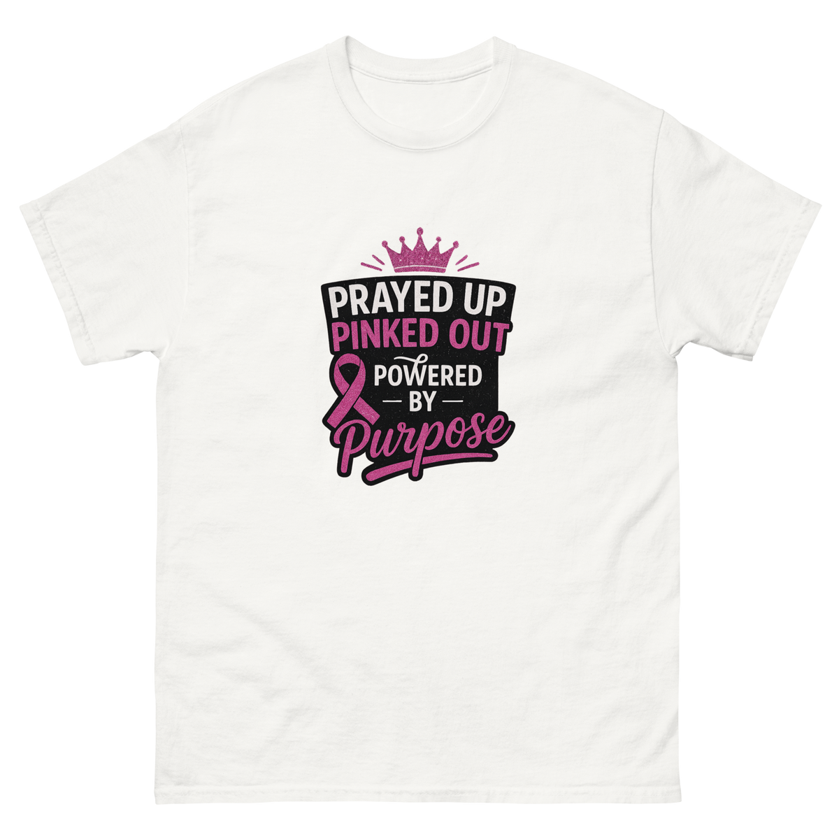 white - Empowering cancer awareness graphic tee celebrating faith and resilience-Product mockup