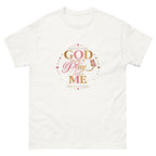 Women's God Don't Play About Me Christian shirt with pink gold and butterfly design