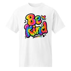 White: Product mockup - Be Kind graphic tee featuring a simple positive kindness message