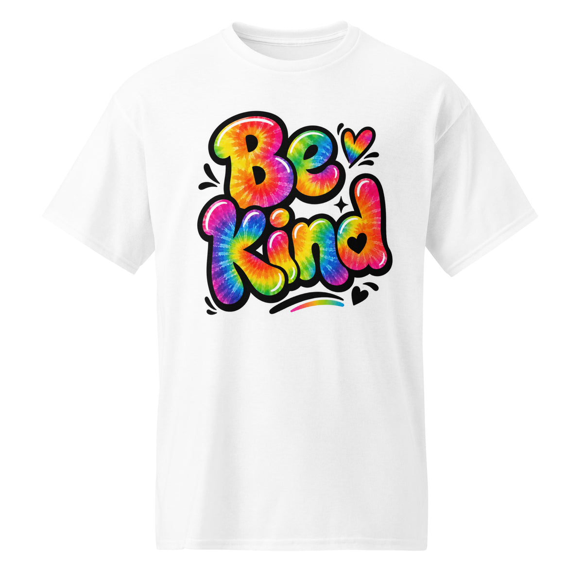 White: Product mockup - Be Kind graphic tee featuring a simple positive kindness message