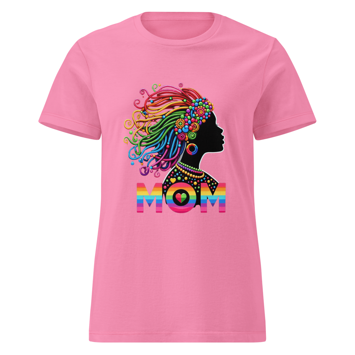 Rainbow Goddess Mom graphic tee product mockup-pink-Product mockup